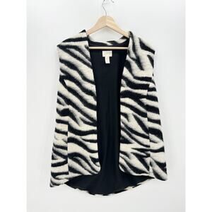 Chico's Vest Women 2 Large Bi-Color Zebra-Print Open Front Wool Polyester Blend